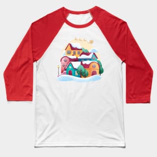Christmas Town watercolor Baseball T-Shirt